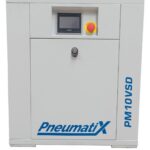 Front of the Pneumatix PM10VSD Base Mount showing the controller display and emergency stop