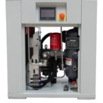Pneumatix PM10VSD Base Mount with the front panel removed, showing the internal compressor assembly and pipework