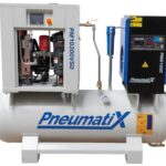Pneumatix PM10300VSD Total Air Station with the compressor panel open, showing the internal assembly above the receiver