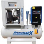 Pneumatix PM20500VSD Total Air Station with the compressor panel removed, showing the internal assembly above the receiver